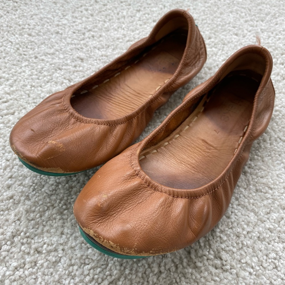 Tieks. Worn. Camel Color.